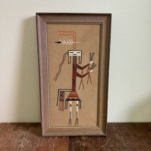 Vintage Framed Original Sand art native American Father Time SIGNED‎ - Picture 1 of 8